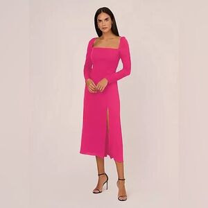 Adrianna Papell Light Crepe Square Neck Midi Dress Hot Orchid